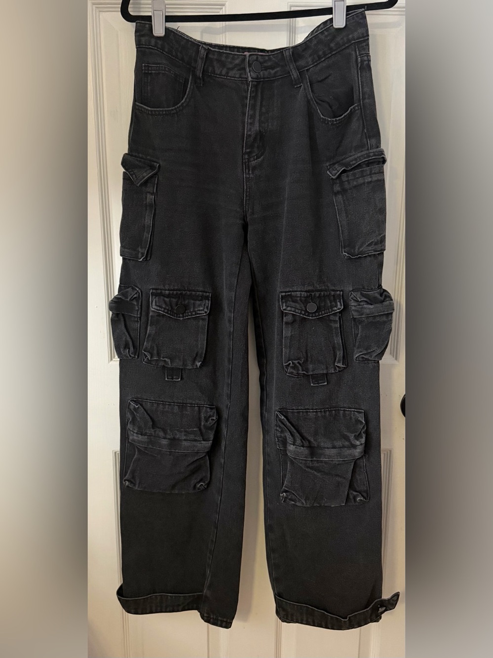 Edikted Black Multi Pocket Cargo Jeans M Baggy Y2K Utility